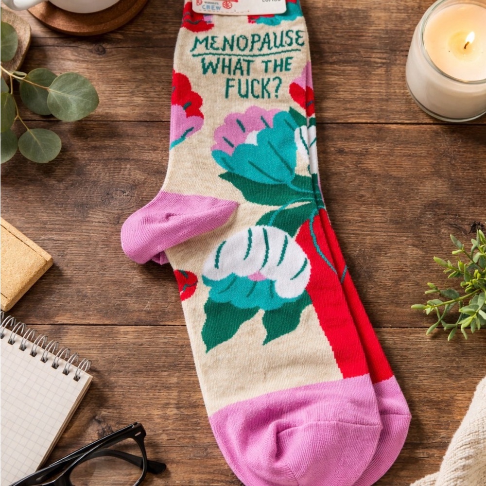 Blue Q Colorful Floral Socks with Humorous Text